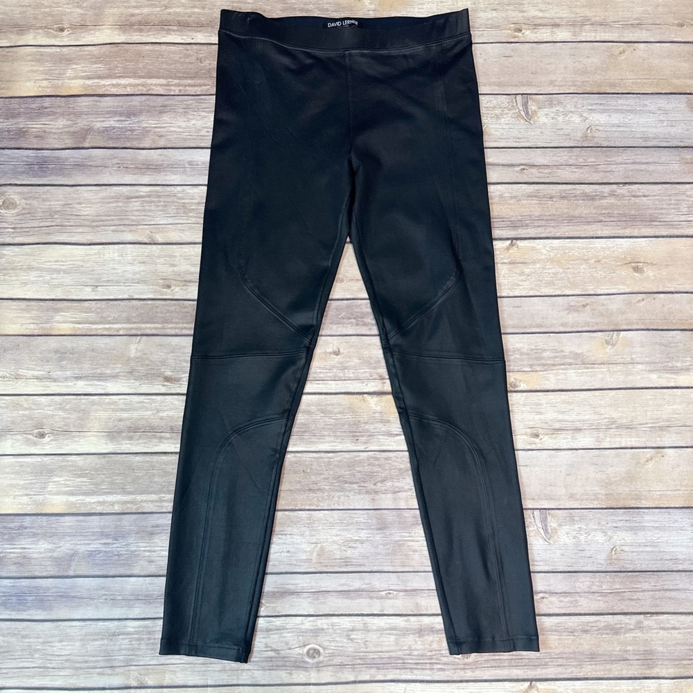 DAVID LERNER Seamed Ankle Zip Coated Moto Leggings Black L